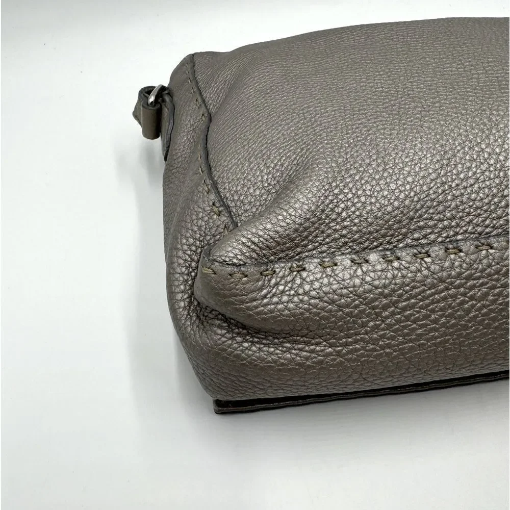 Auth Fendi Metallic Grey Beige Selleria Leather Anna Crossbody Messenger Bag - Picture 11 of 15
